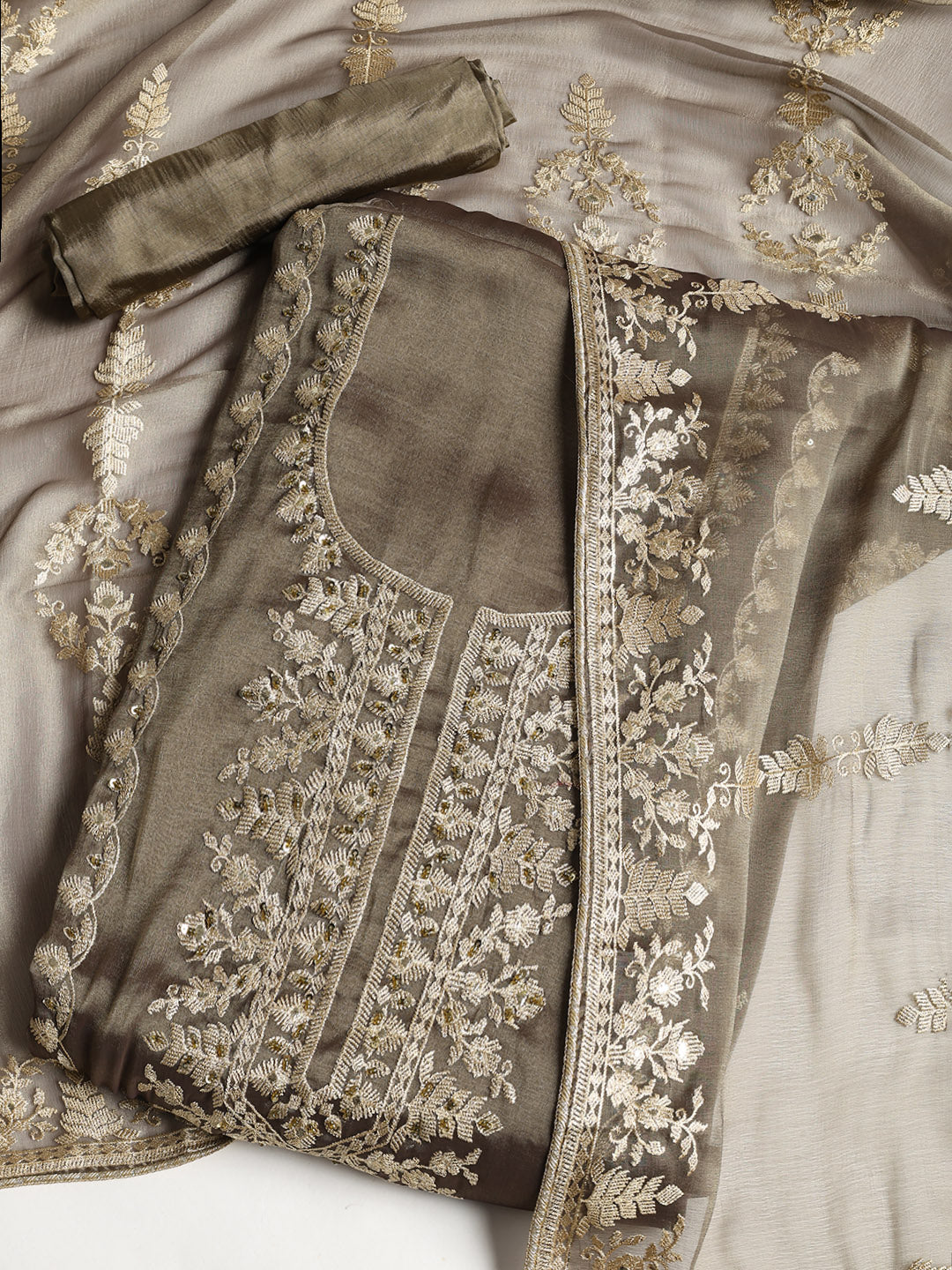 Embroidered Organza Unstitched Suit With Dupatta