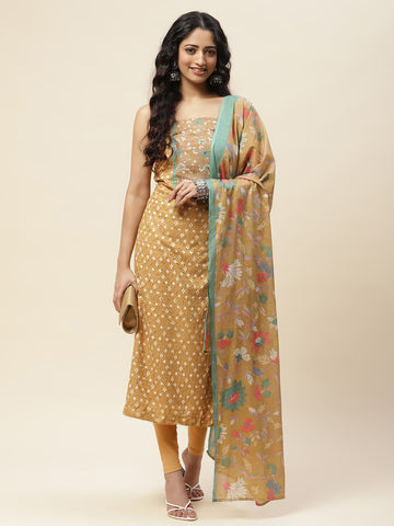 Printed Cotton Blend Unstitched Suit With Dupatta