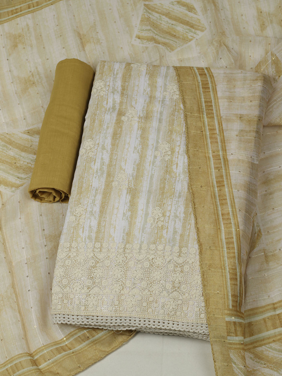 Embroidered Cotton Unstitched Suit With Pant &amp; Dupatta