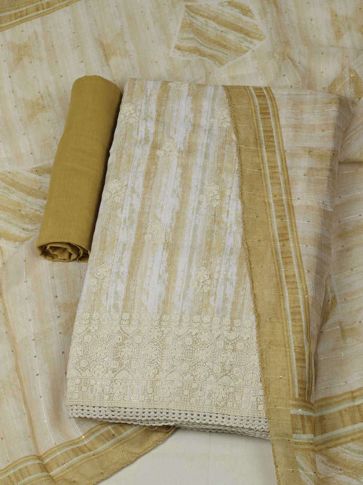 Embroidered Cotton Unstitched Suit With Pant &amp; Dupatta