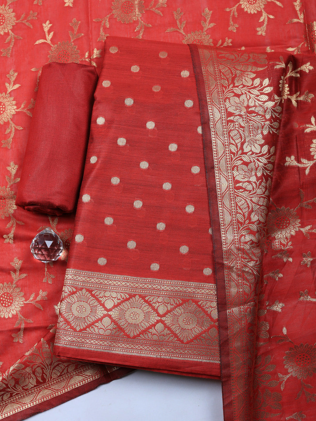 Woven Design Chanderi Unstitched Suit With Pant &amp; Dupatta