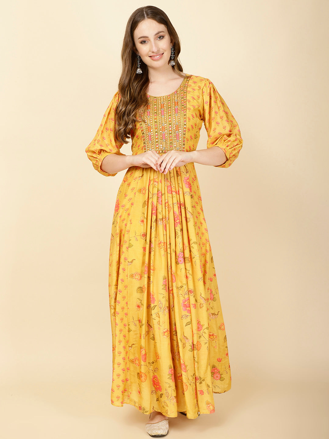 Mirror Neck Embroidery Muslin Kurta