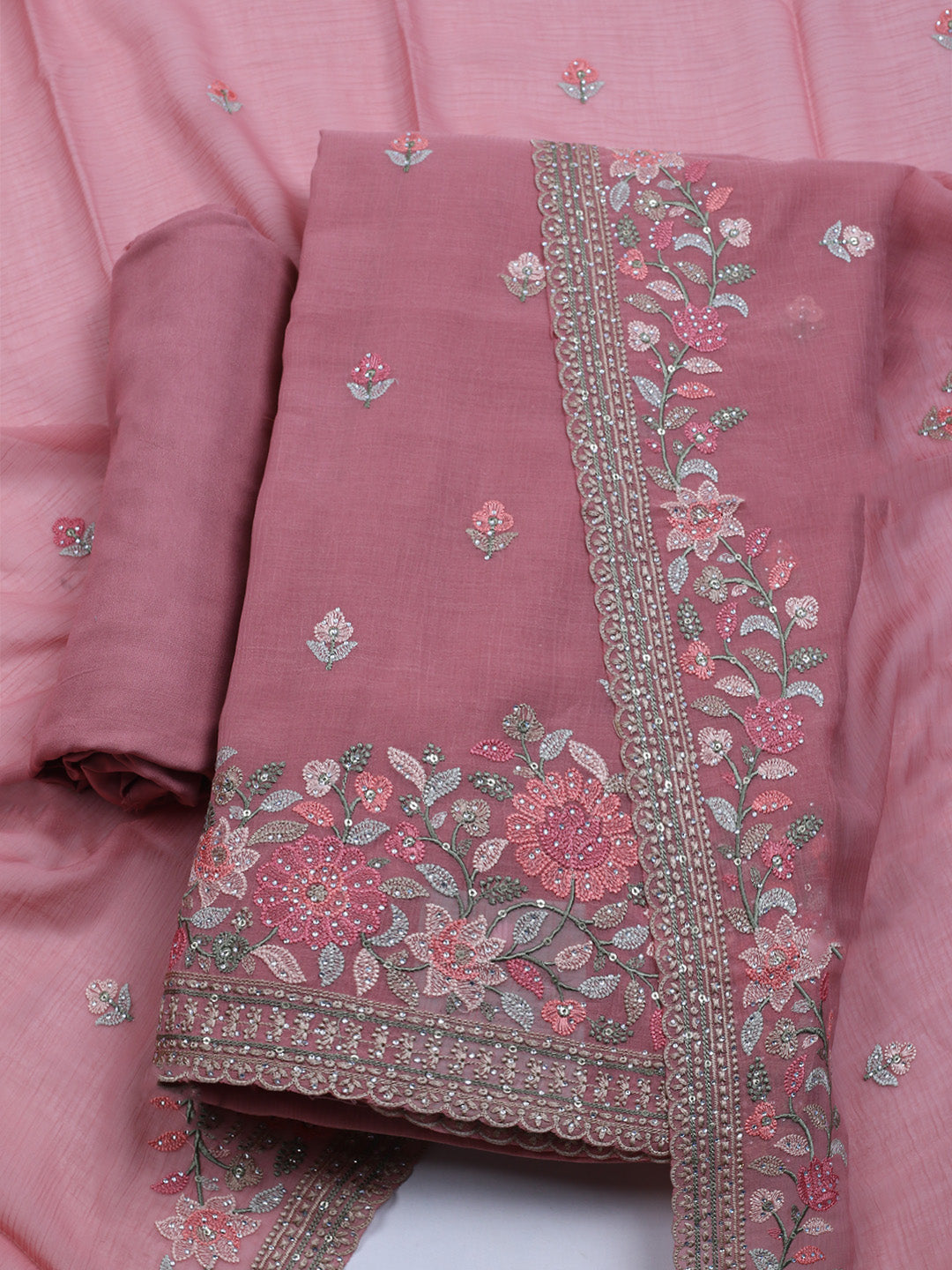 Embroidered Chiffon Unstitched Suit With Dupatta