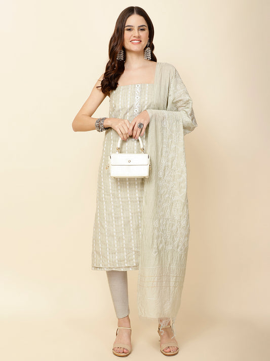 Neck Patti Cotton Unstitched Suit Piece With Dupatta