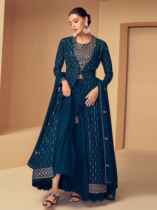 Embroidered & Sequin Work Semi Stitched Suit