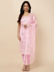 Neck Embroidered Cotton Blend Unstitched Suit With Dupatt