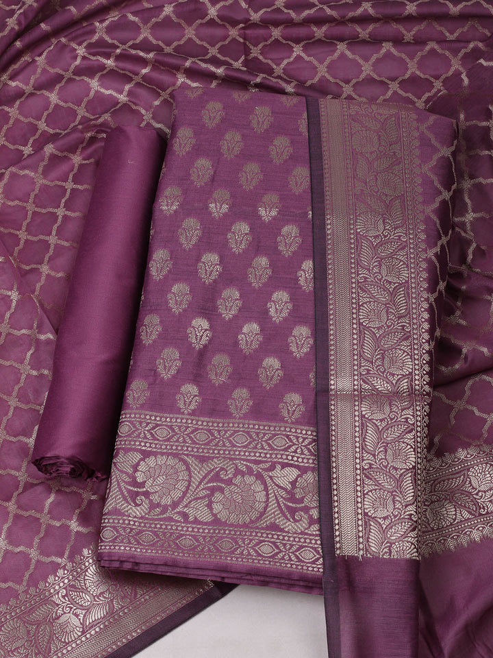 Woven Design Chanderi Unstitched Suit With Pant &amp; Dupatta