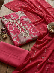 Embroidered Cotton Blend Unstitched Suit With Pant & Dupatta