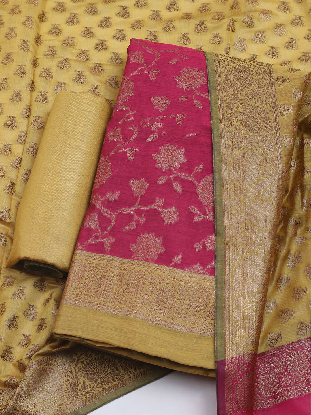 Woven Chanderi Unstitched Suit With Dupatta