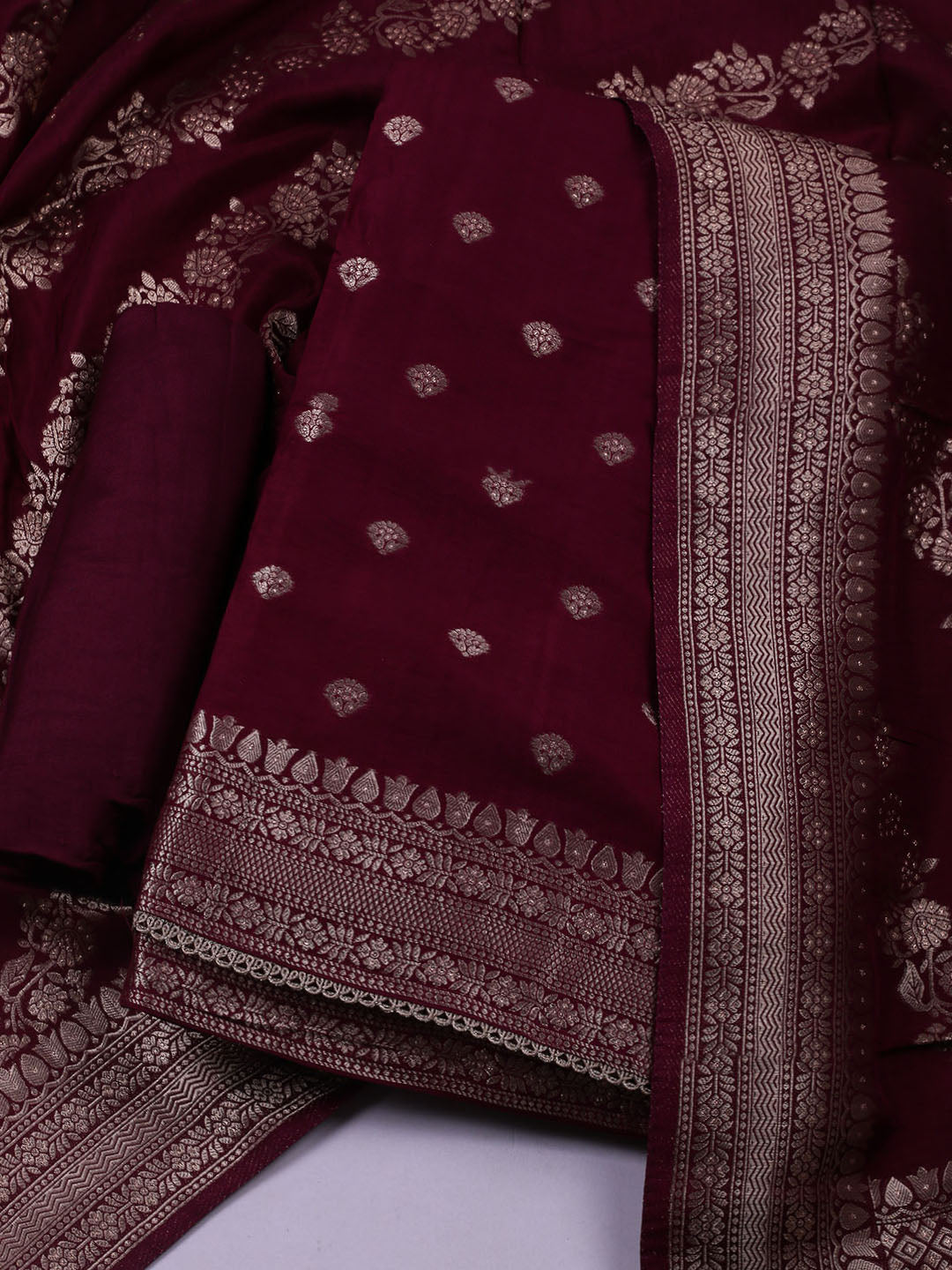 Woven Design Chanderi Unstitched Suit With Dupatta