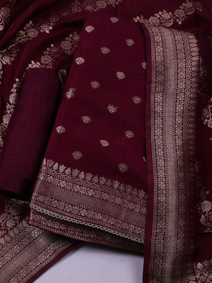 Woven Design Chanderi Unstitched Suit With Dupatta