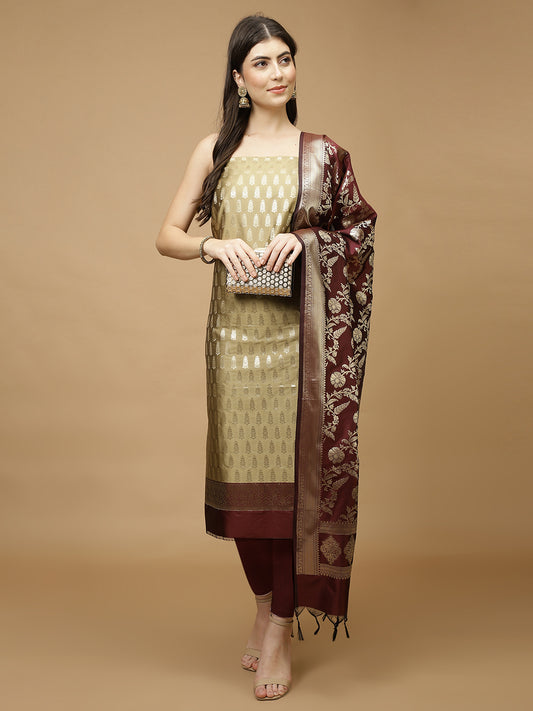 Woven Chanderi Unstitched Suit Piece With Dupatta