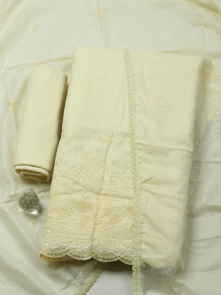 Embroidered Chanderi Unstitched Suit With Pant &amp; Dupatta