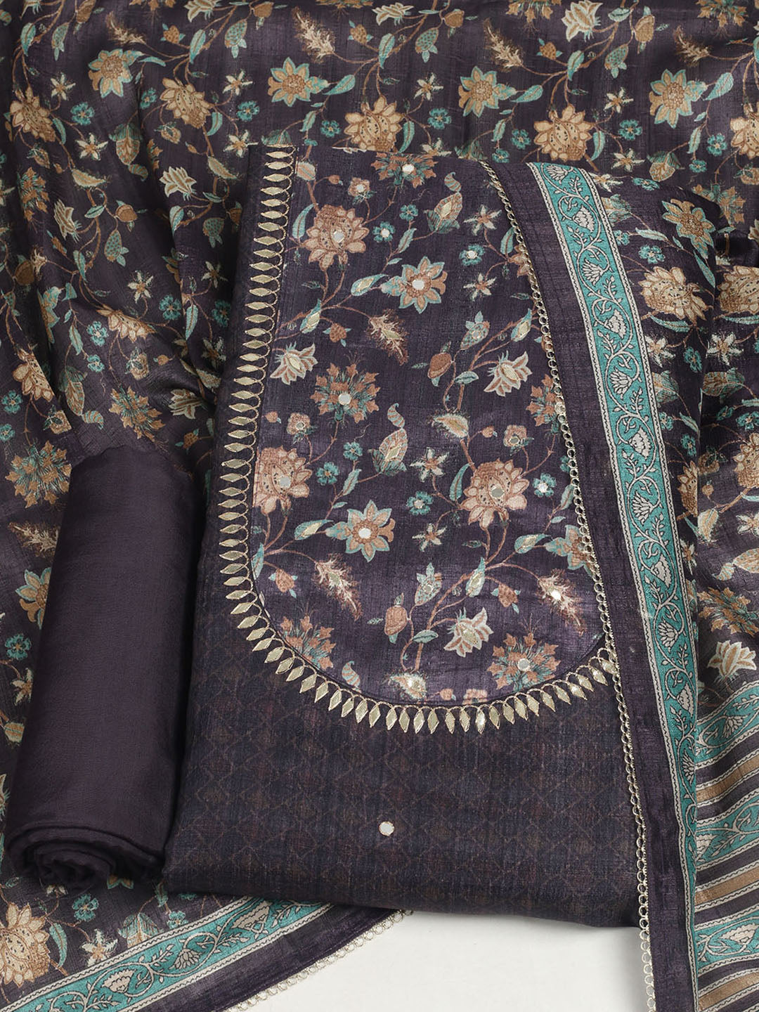 Embroidered Tussar Unstitched Suit With Dupatta