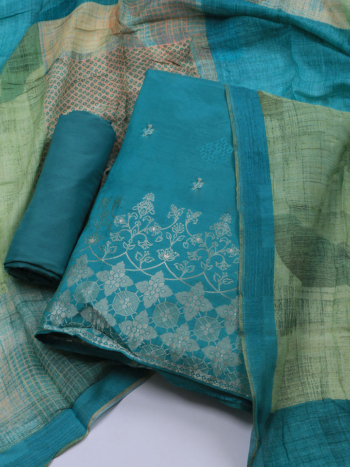 Zardozi Art Silk Unstitched Suit Piece With Dupatta