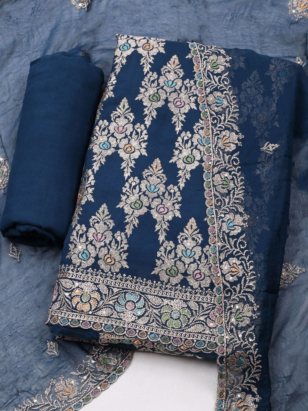 Embroirdred Oraganza Unstitched Suit With Dupatta