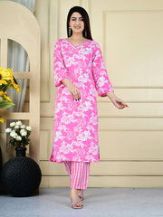 Printed Cotton Blend Kurta With Pants