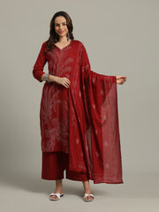 Threads Embroidery Cotton Blend Kurta With Pants