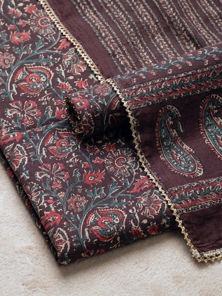 Printed Cotton Blend Unstitched Suit With Pant &amp; Dupatta