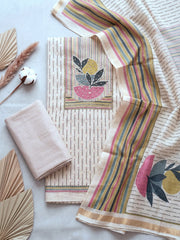 Embroidered Linen Blend Unstitched Suit With Pant & Dupatta