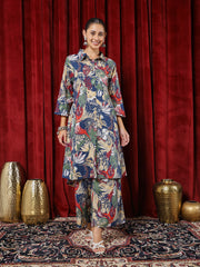 Printed Cotton Blend Kurta With Pants