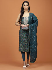 Floral Printed Cotton Unstitched Suit Piece With Dupatta