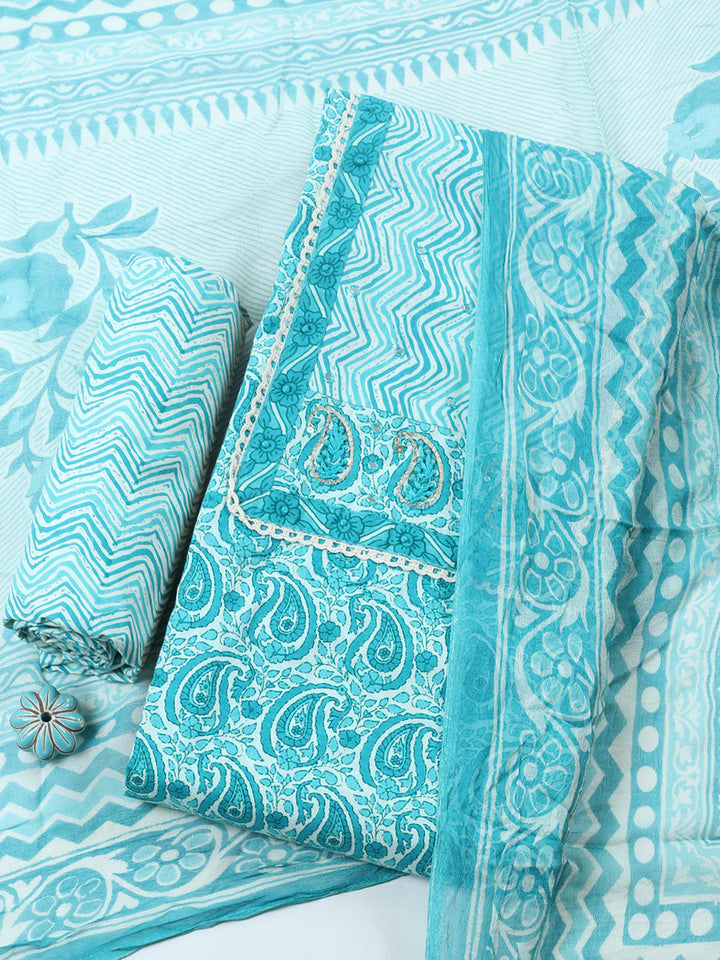 Embroidered Cotton Blend Unstitched Suit With Pant &amp; Dupatta