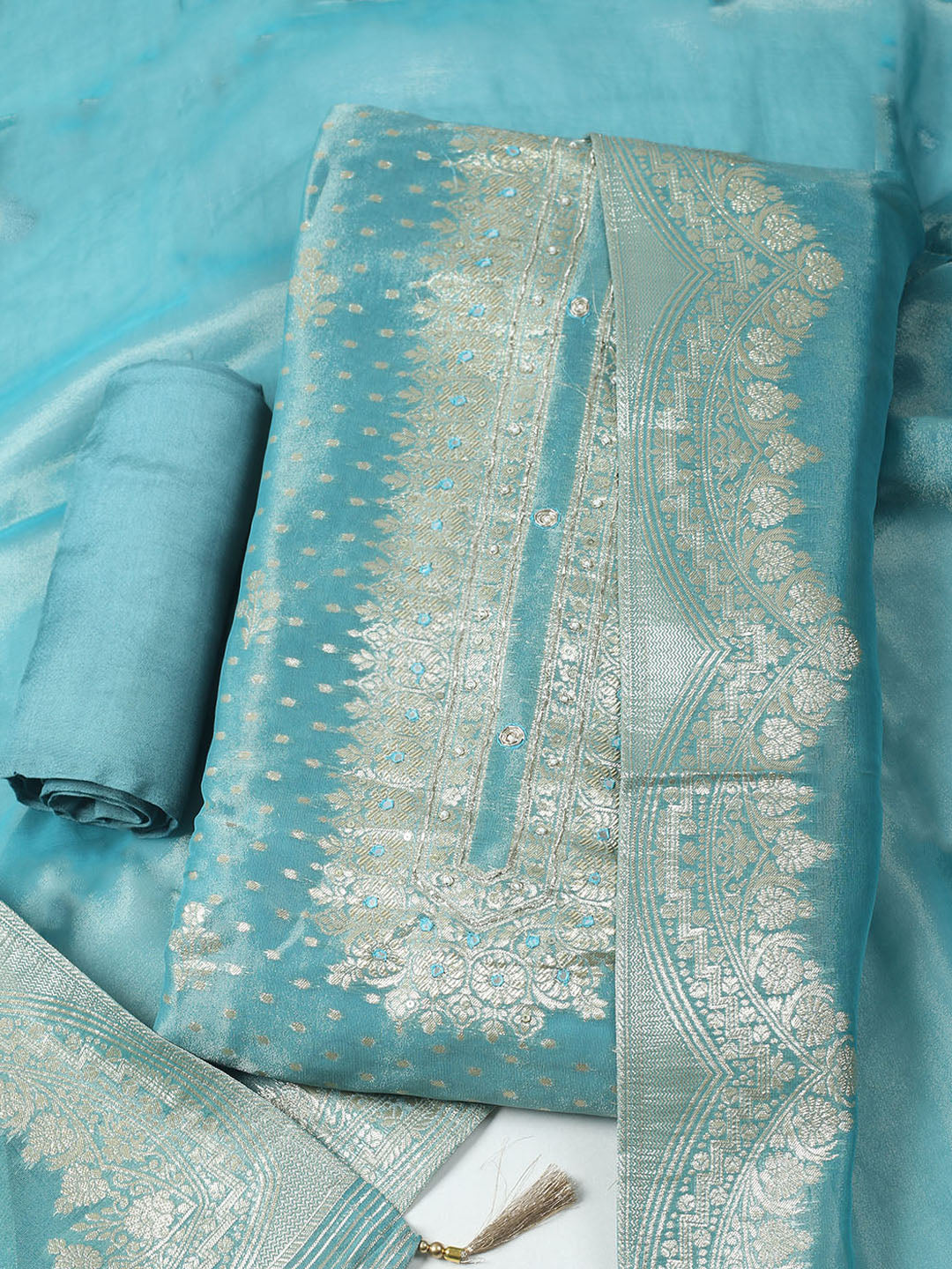 Woven Design Organza Unstitched Suit With Dupatta