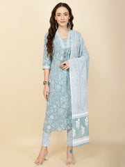 Printed Cotton Suit Set With Dupatta