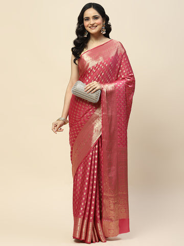 Zari Border Booti Woven Crepe Saree