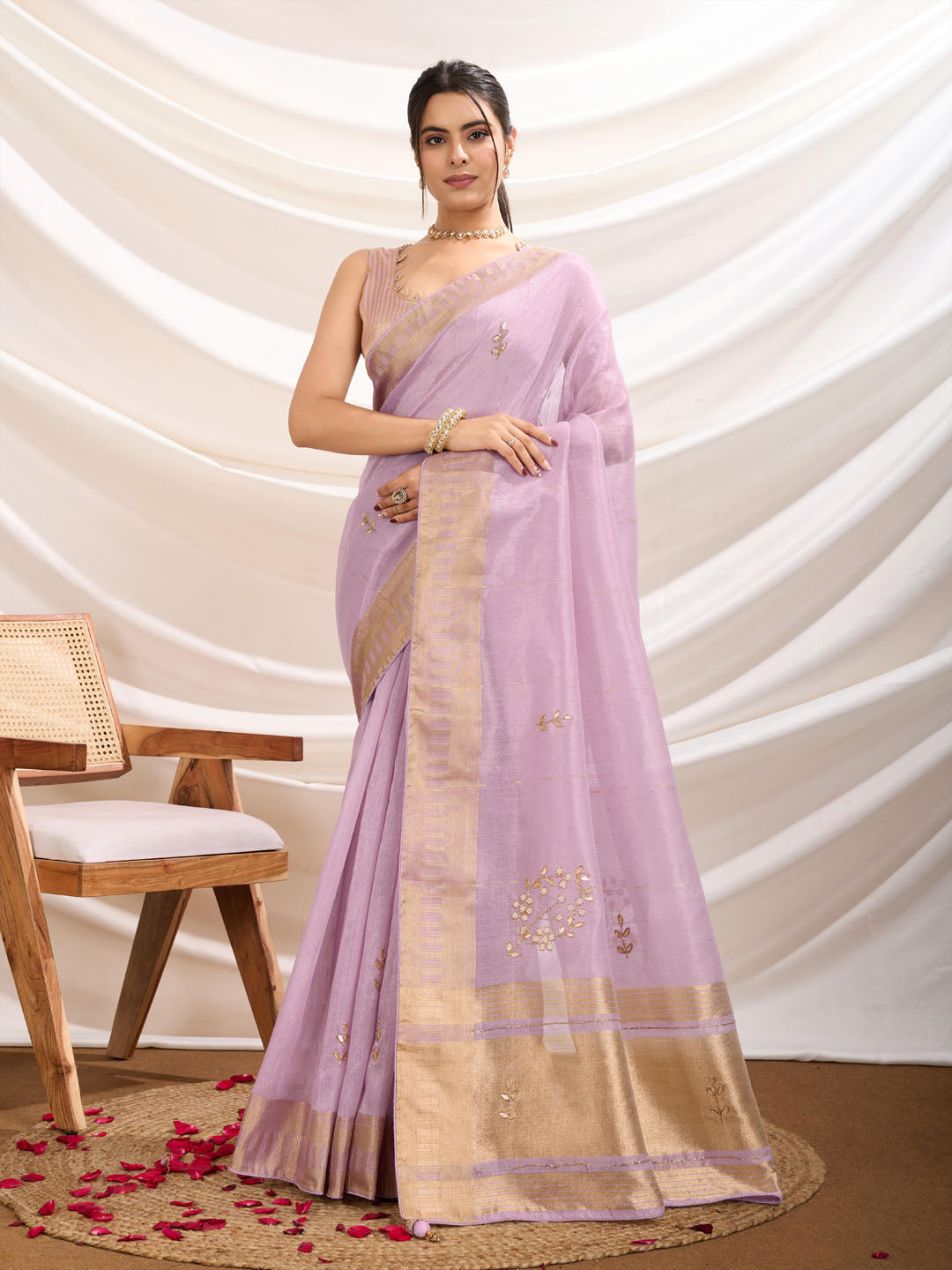 Embroidered Linen Blend Saree