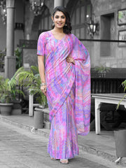 Printed Georgette Readymade Saree With Stitched Blouse