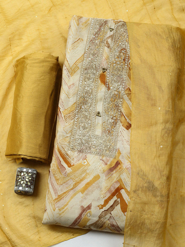 Embroidered Cotton Blend Unstitched Suit With Pant &amp; Dupatta