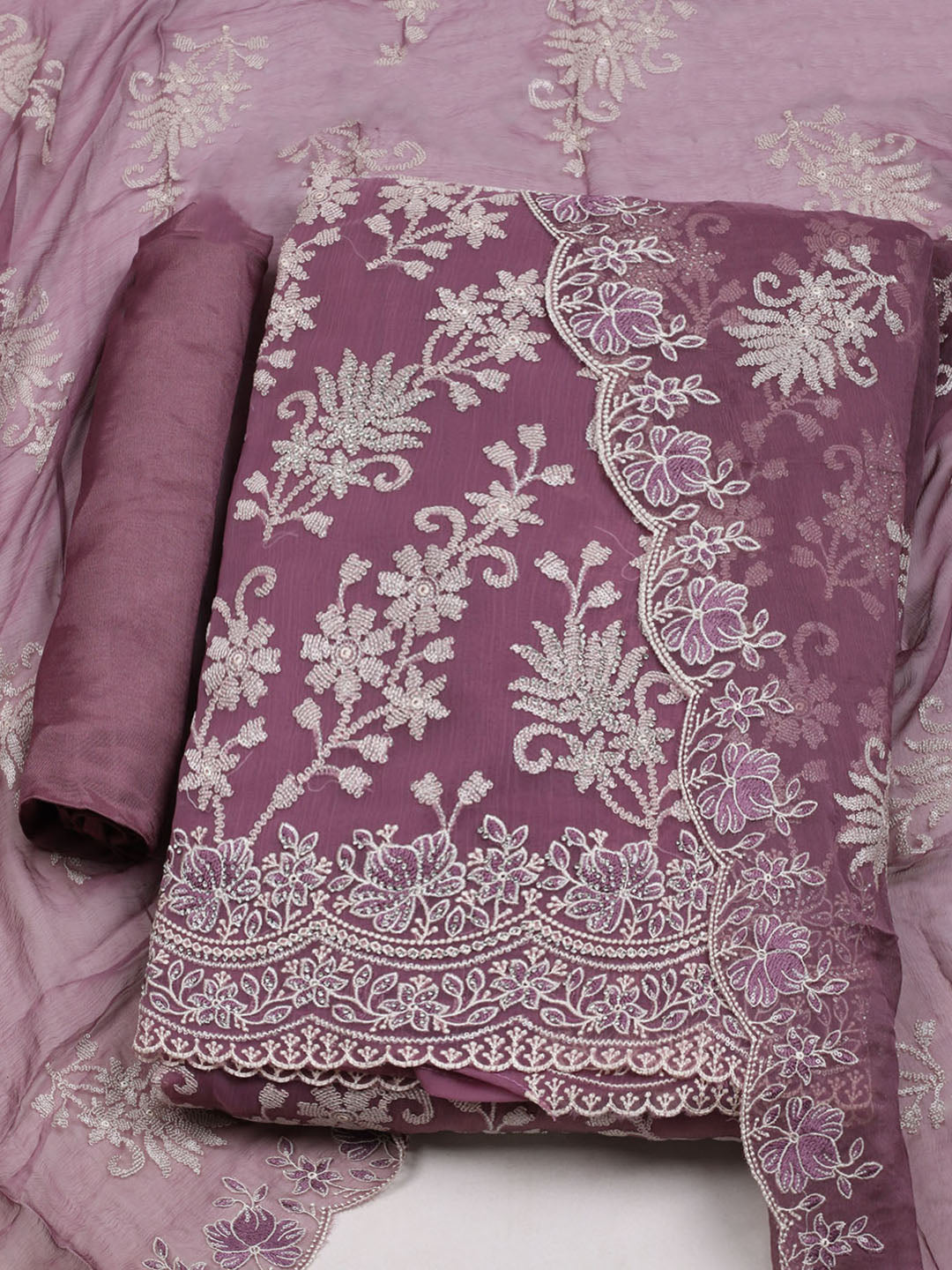 Embroidered Organza Unstitched Suit With Dupatta