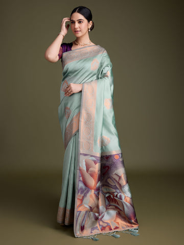 Zari Border Booti Art Silk Woven Saree