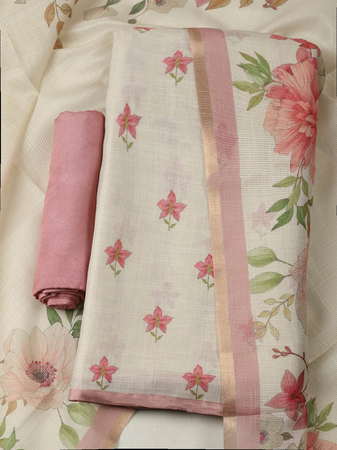 Printed Tissue Unstitched Suit With Pant &amp; Dupatta