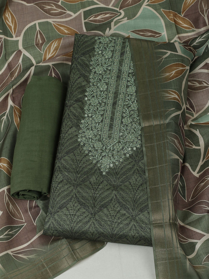Embroidered Cotton Unstitched Suit With Pant &amp; Dupatta