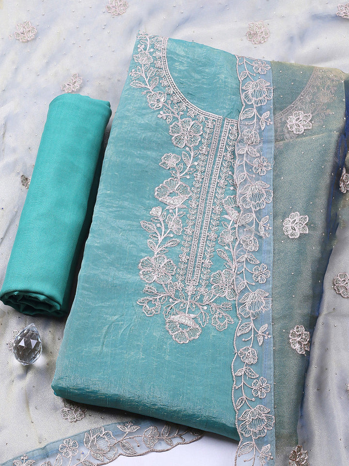 Embroidered Tissue Unstitched Suit With Pant &amp; Dupatta