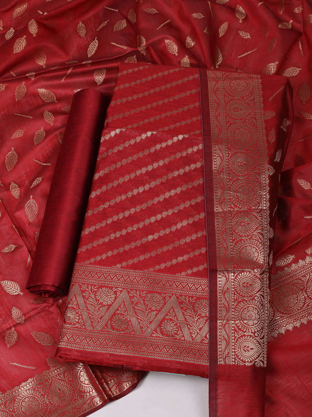 Woven Design Chanderi Unstitched Suit With Pant &amp; Dupatta