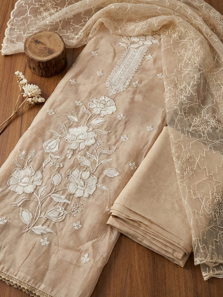 Printed Cotton Blend Unstitched Suit With Pant &amp; Dupatta