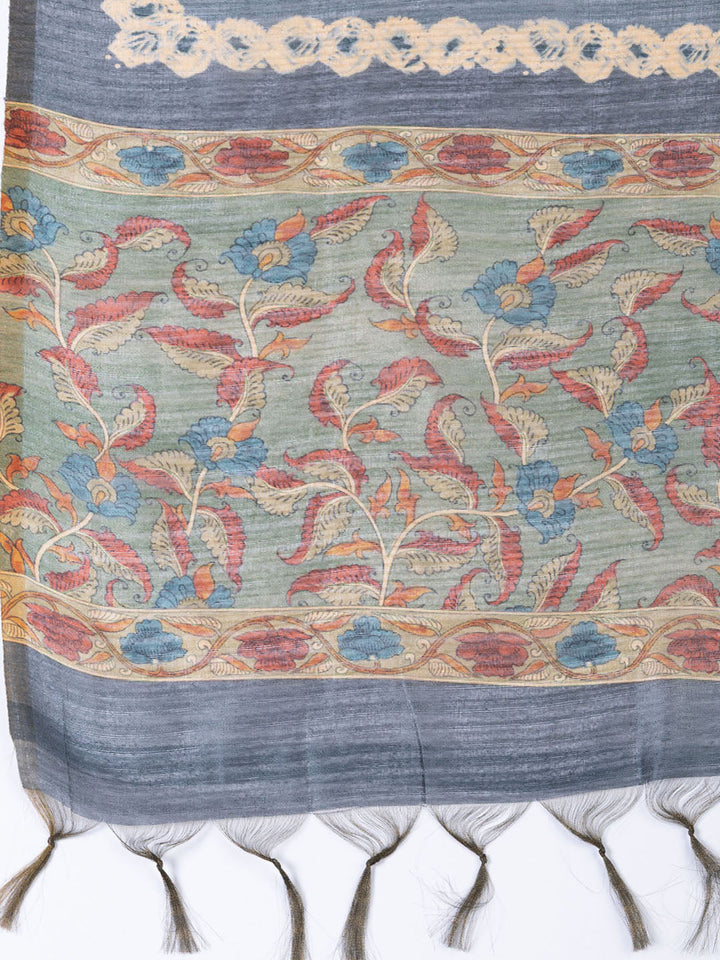Neck Embroidered Tussar Unstitched Suit Piece With Dupatta