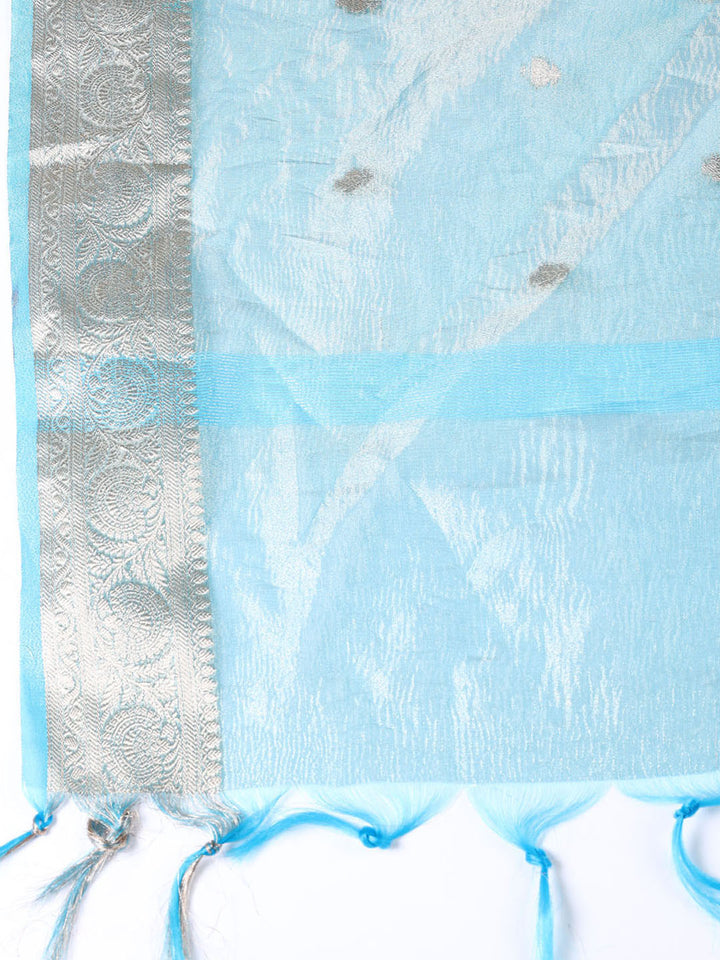 Neck Embroidered Tissue Unstitched Suit Piece With Dupatta