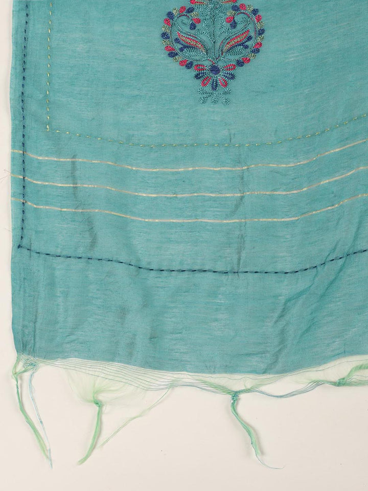 Neck Embroidered Cotton Blend Unstitched Suit Piece With Dupatta
