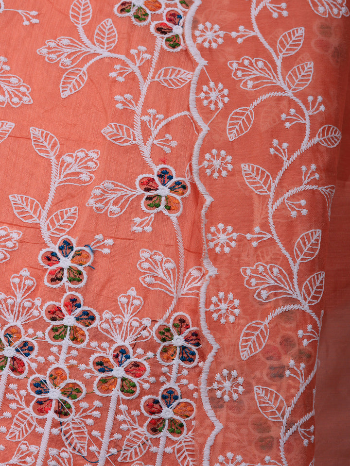 Embroidered Chanderi Unstitched Suit With Pant &amp; Dupatta