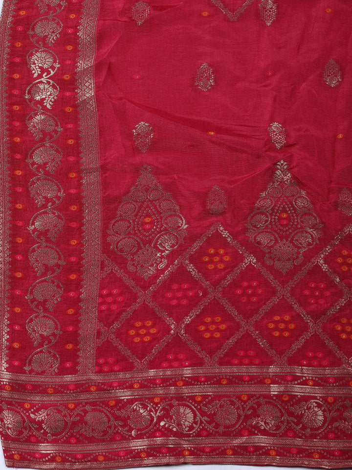Neck Embroidered Chanderi Unstitched Suit Piece With Dupatta
