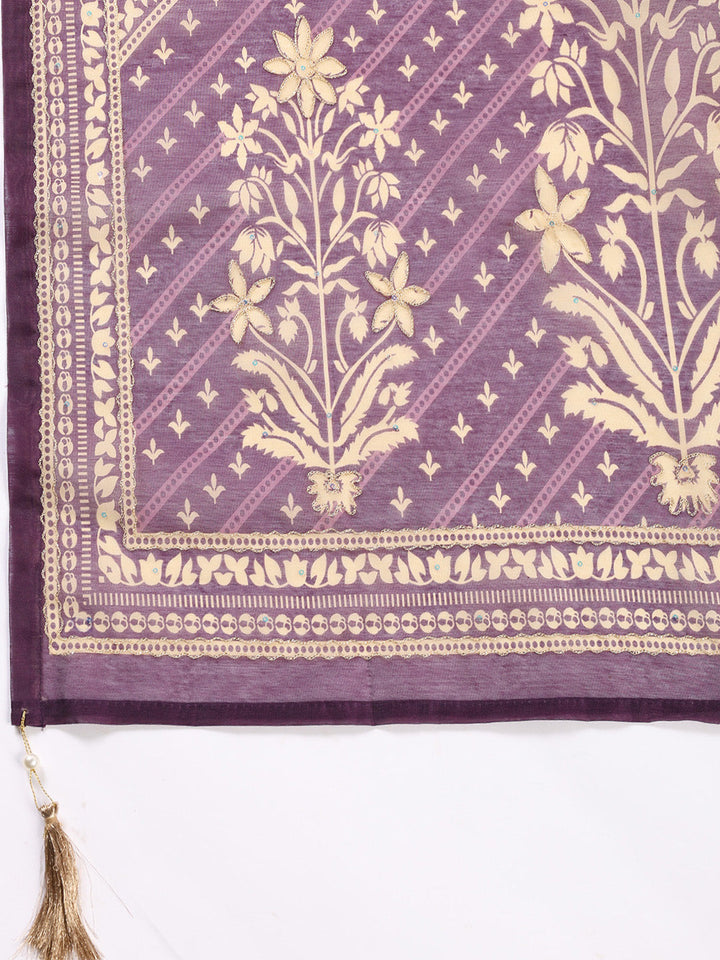 Neck Patti Chanderi Unstitched Suit With Dupatta