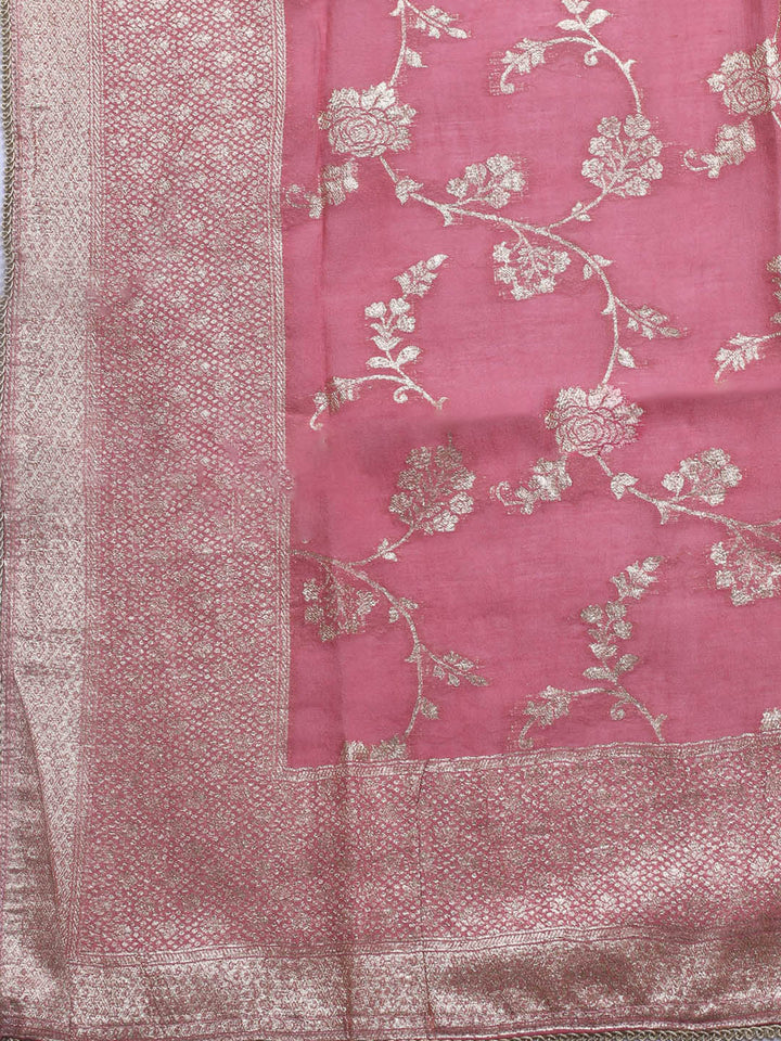 Neck Embroidery Chanderi Unstitched Suit With Dupatta