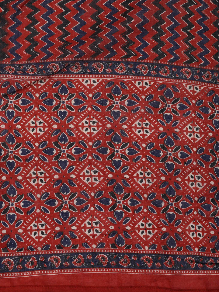 Neck Mirror Work Cotton Blend Unstitched Suit With Dupatta