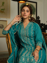 Resham Jaal Cotton Kurta With Pants & Dupatta