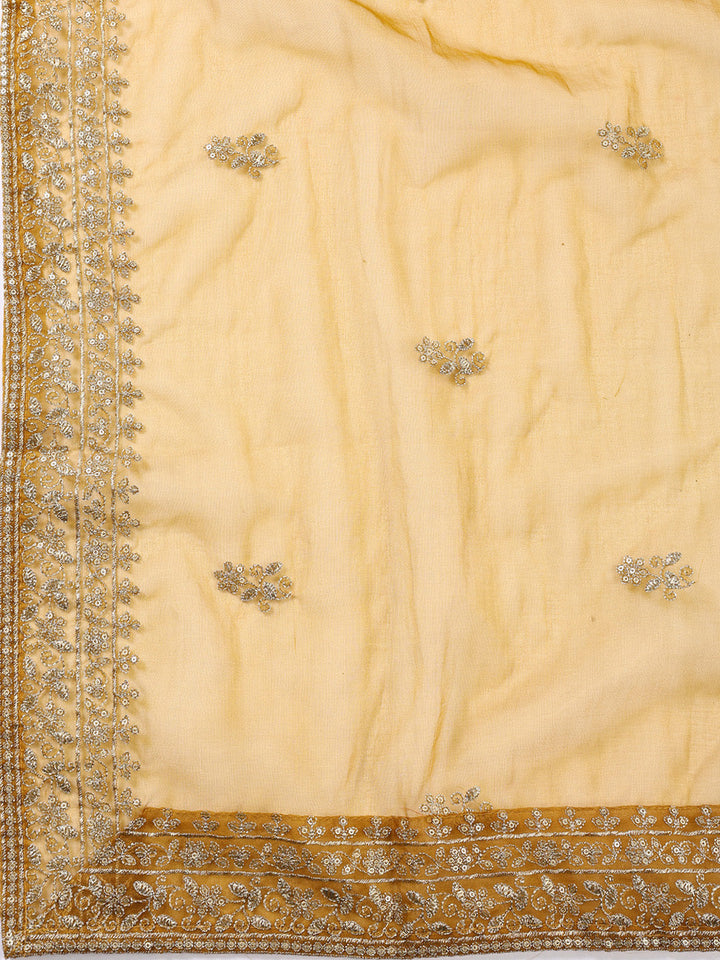 Neck Embroidered Chanderi Unstitched Suit With Dupatta